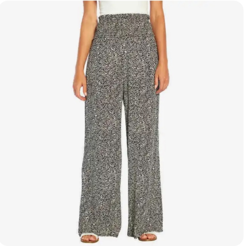 Three Dots Black Ivory Chevron Patterned High Waist Wide Leg Pants Women’s S